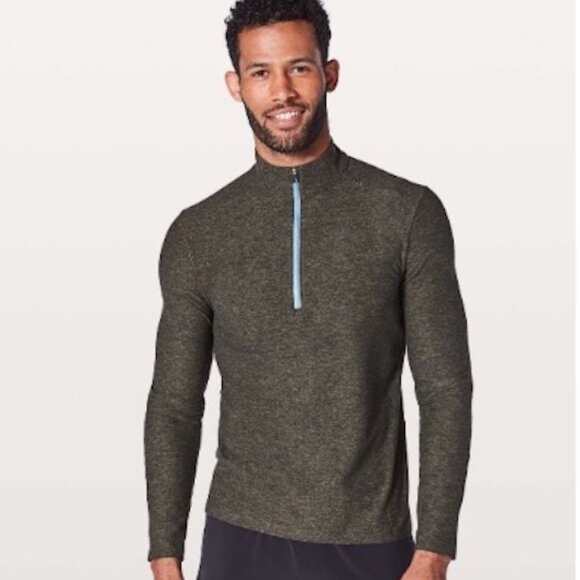 Lululemon Mens Large "Surge Warm 1/2 Zip" Running Top Heather Utilitarian/Black - Picture 1 of 15